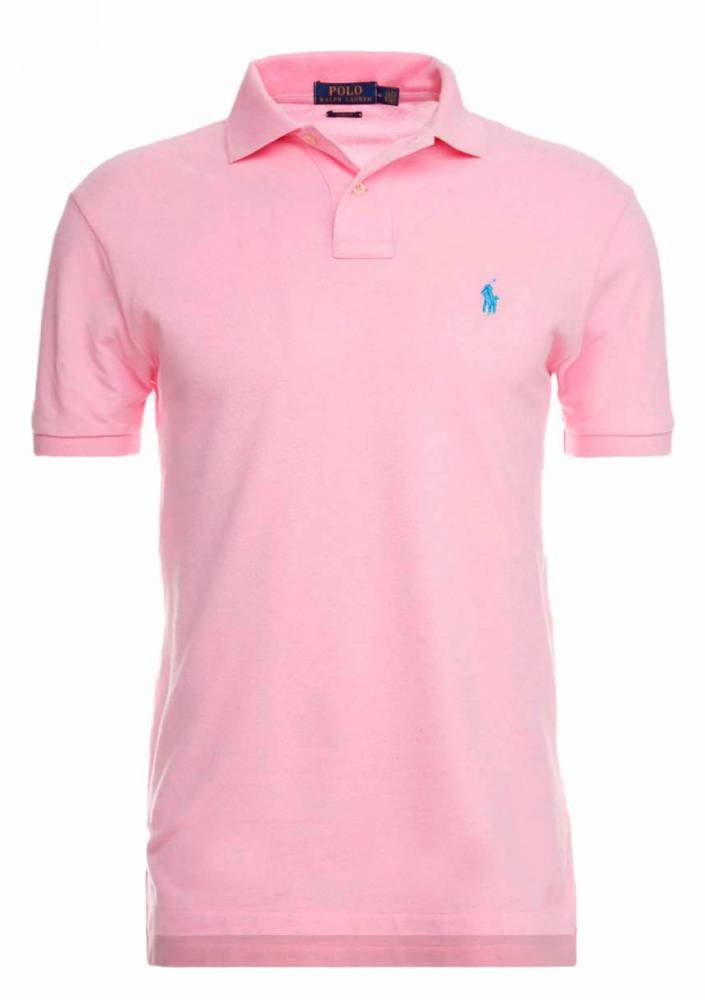 Camisa Gola Polo Ralph Lauren Masculina Custom Fit - Rosa Bebê