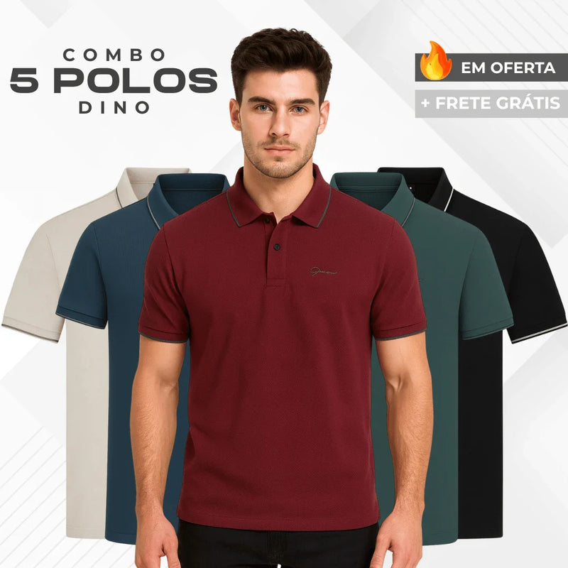 Kit 5 Camisas Polo Dino Manga Curta Minimalista - OFERTA PRÉ-BLACK FRIDAY